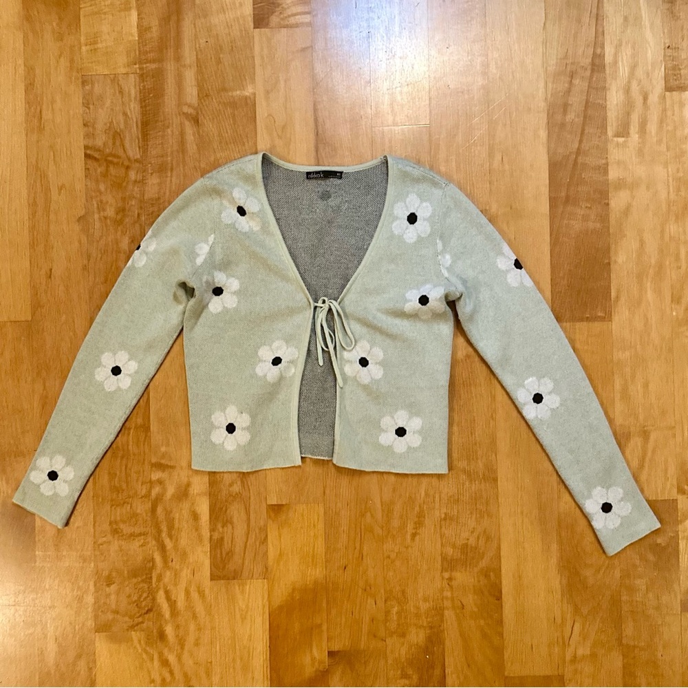 Y2K Cropped Pastel Green Cardigan with Front-tie- size XS